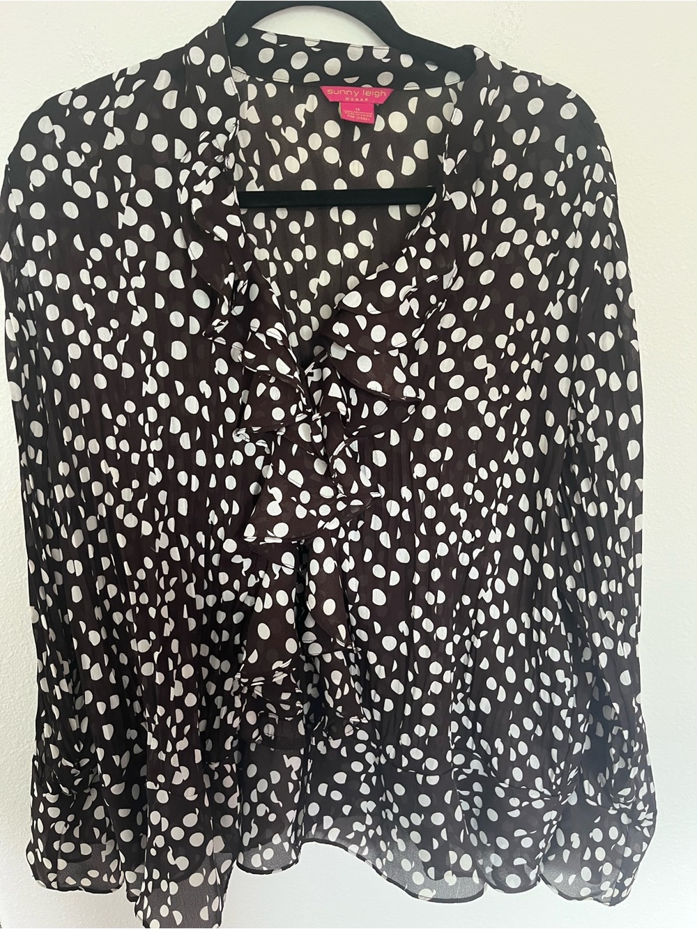 Sunny Leigh Black & White Polka Dot Ruffle Blouse